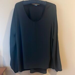 Double Slit Sleeves Black Blouse-Size Medium